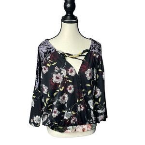 Gimmicks BKE Peasant Top Women's XS Floral Velvet‎ Black Cottagecore Bohemian